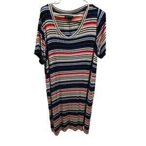 Lane Bryant Midi Dress 18/20 Womens Plus Size Multicolor Striped Short Sleeve